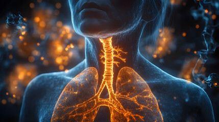 Woman mesothelioma glowing depiction of lungs showing cancerous growth in the pleura