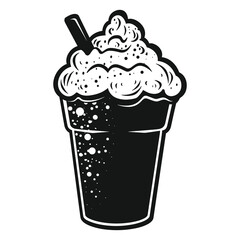 elegant illustration of cup ice-cream black and white vector art