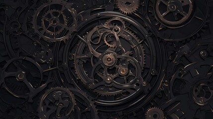 Naklejka premium Intricate arrangement of gears and cogs, showcasing mechanical design and engineering.