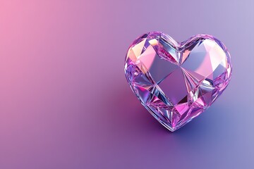 Fototapeta premium A striking abstract heart formed from interlocking diamond-like facets, reflecting vibrant rainbow hues against a dark gradient backdrop. The design allows for ample space for text overlay