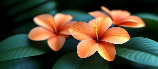 Obraz premium Peach Hibiscus Blossoms: A Serene Tropical Still Life