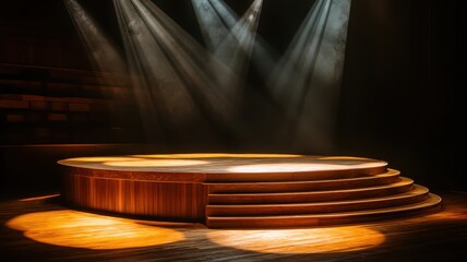 Fototapeta premium Theatrical performance stage auditorium photography brightly lit center view spotlight concept