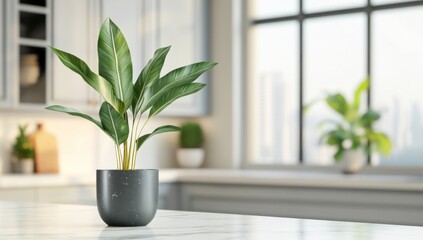Fototapeta premium Serene Houseplant in Modern Kitchen: A Still Life