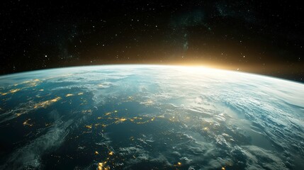 Fototapeta premium Global Communication Technology, Depicting a network of interconnected devices, showcasing cryptocurrency, blockchain, and IoT within a vast, expansive digital landscape.