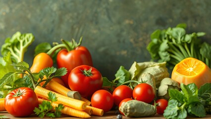 Fresh and Vibrant Assortment of Organic Vegetables and Fruits