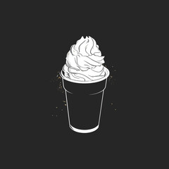 elegant illustration of cup ice-cream black and white vector art
