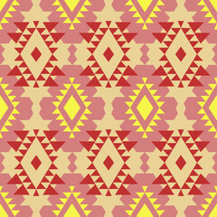 Yellow and red simple geometric, native American, ethnic boho seamless, tribal pattern. Retro style. Can be used for textiles, wallpaper, sarees, rugs, curtains, and home decor.