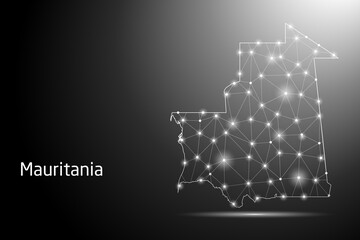 Abstract Mash Line and Point Scales on The Dark Gradient Background With Map of Mauritania. 3D Mesh Polygonal Network Connections. Vector illustration eps 10.	
