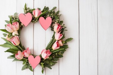 red and pink valentine wreath. ai generated