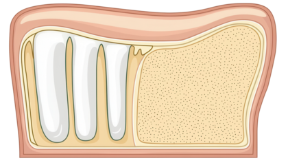 Detailed medical cross-section diagram of dental anatomy transparent background for educational use