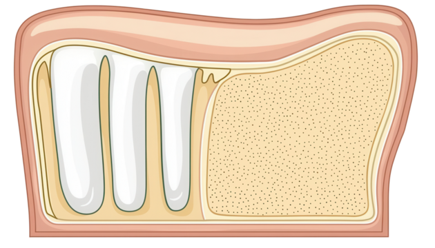 Detailed medical cross-section diagram of dental anatomy transparent background for educational use