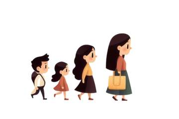 Children progressing together transparent background digital illustration playful environment side view growth concept