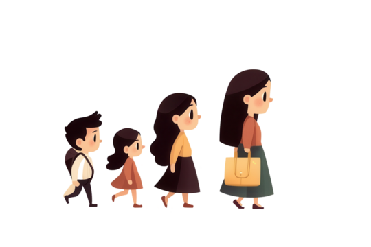 Children progressing together transparent background digital illustration playful environment side view growth concept