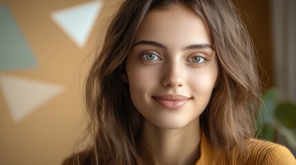 Naklejka premium Captivating portrait of a young woman indoor setting lifestyle photography warm environment natural light