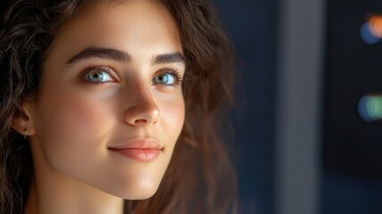 Naklejka premium Captivating portrait of a young woman urban setting photography soft lighting close-up emphasizing beauty and emotion