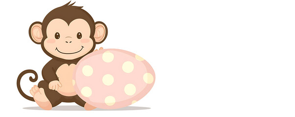 Adorable monkey holding a pink polka-dotted ball.