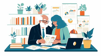 Collaborative analysis of data by two business professionals in an office setting