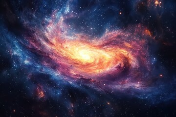 Fototapeta premium Intergalactic sky with swirling, colorful nebulas spreading across a star-studded canvas, filled with cosmic energy and mysterious light