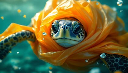 Sea Turtle Entangled in Plastic: A Silent Plea for Ocean Conservation