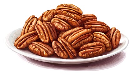 Fototapeta premium A Pile of Shelled Pecan Nuts on a White Plate