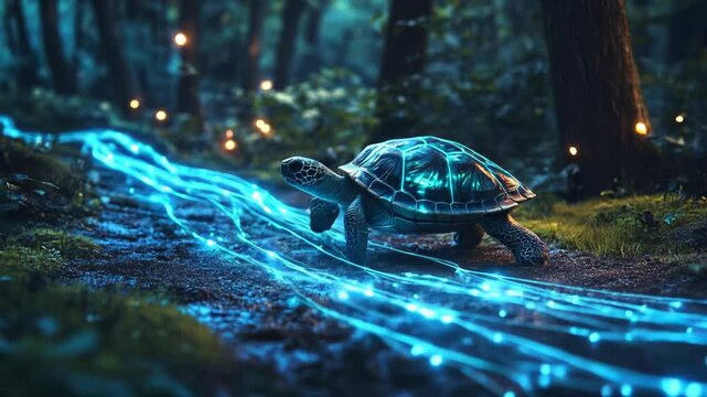 Enchanted Forest Turtle: A Magical Journey Through the Woods with a Glowing Trail of Light