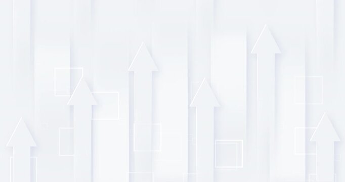 4k light white background with arrows, squares, candles, lines. Seamless looping empty geometric backdrop for business presentation. Abstract  trendy modern universal trading BG. 3d flying pattern