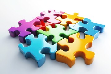 Obraz premium Interlocking pieces of a 3D puzzle representing collaborative problem-solving