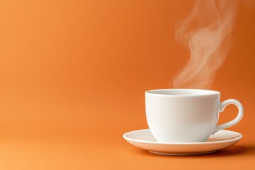 Fototapeta premium Steaming Cup of Coffee on Orange Background