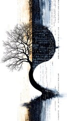 celebration of science and technology day, Artistic representation of a brain infused with abstract elements and binary code for technology and creativity concepts