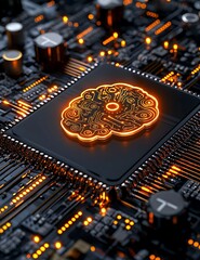 celebration of science and technology day, Illustration of a Human Brain Connected with Technology on a Circuit Board Background for Concept of Digital Intelligence