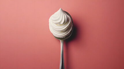 Top view white yogurt on a silver spoon with a simple design isolated on a solid background. national frozen yogurt day. Silver Peak. Illustration