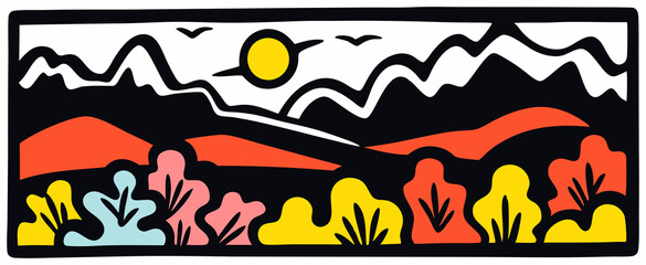 Cartoon minimalist autumn landscape