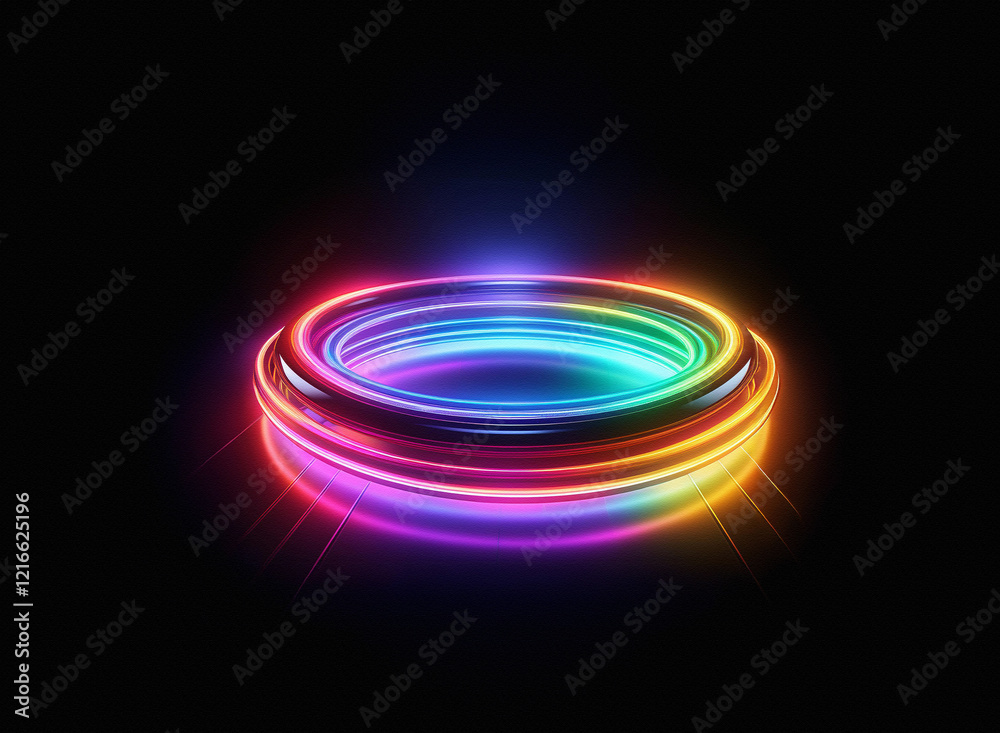 Aufkleber a vibrant, rainbow-hued, glowing ring. its grainy paper texture radiates light against a stark black