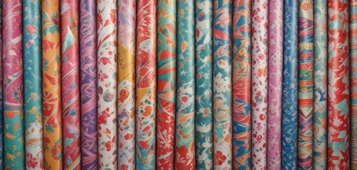 Obraz premium Assorted colorful wrapping paper, stacked neatly, party, gift wrapping, colorful wrapping