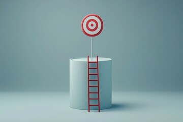 Target board and ladder. Goal setting, overcoming challenges and aim to success