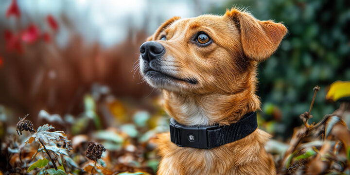 AI Satellite Pet Tracker Collar on Dog with Health Monitoring and Activity Tracking in Nature