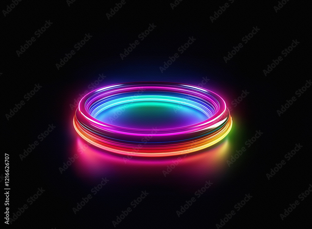 Aufkleber vibrant rainbow neon ring on a grainy paper texture background, glowing brightly in the dark. its ci