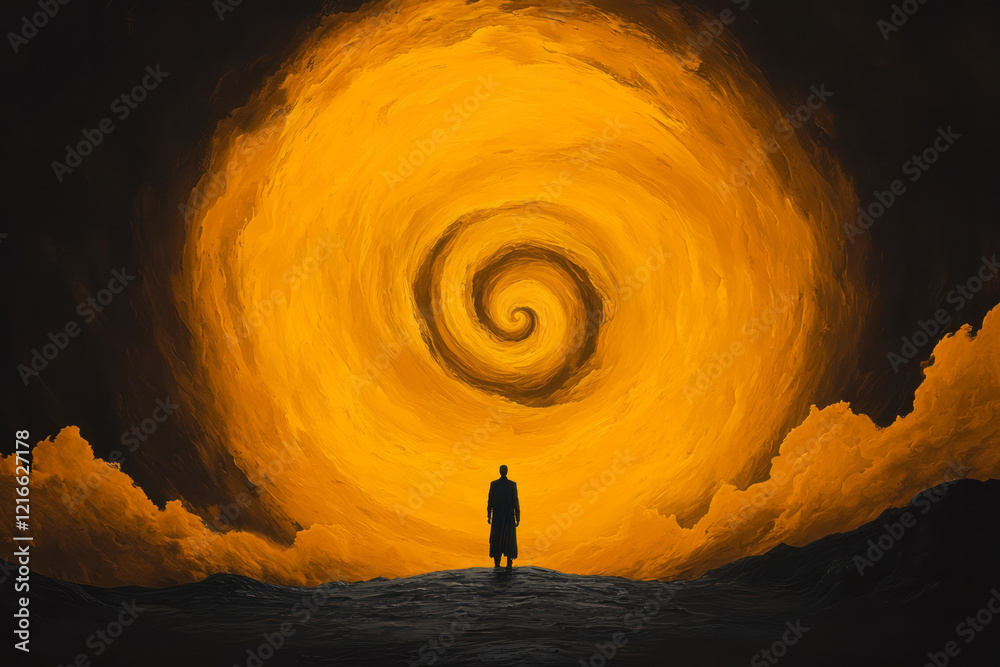 Poster a creative illustration of a slow spiral galaxy, representing the vastness and gradual unfolding of 