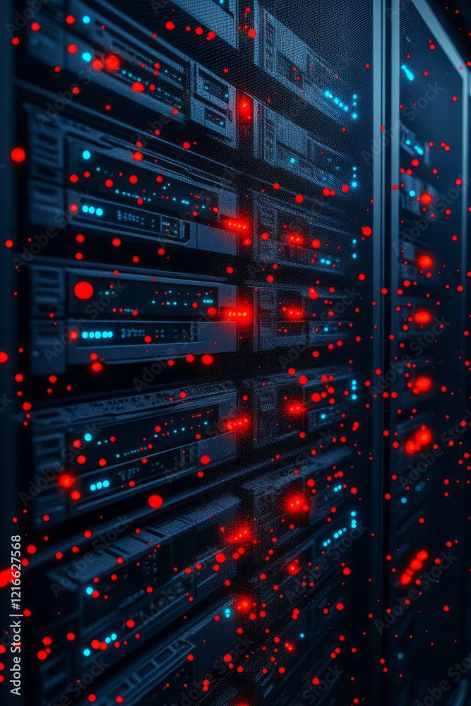 Aufkleber A high-angle shot of a secure server room with advanced security measures, showcasing the preservation of digital information against fraudulent activities,