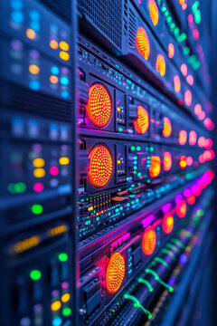 A high-angle shot of a secure server room with advanced security measures, showcasing the preservation of digital information against fraudulent activities,