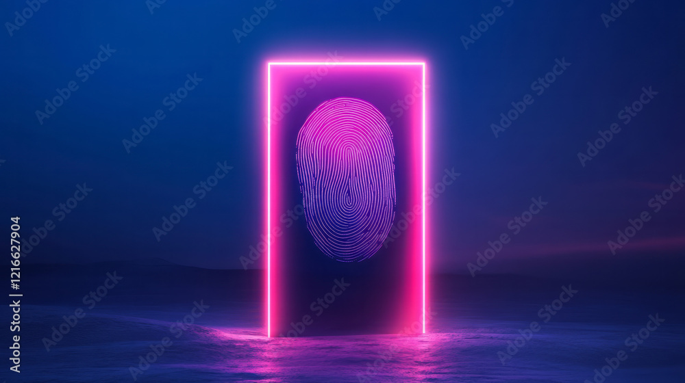 Poster an elegant illustration of a fingerprint scanner integrated into a secure door, representing biometr