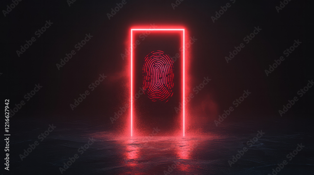 Poster an elegant illustration of a fingerprint scanner integrated into a secure door, representing biometr