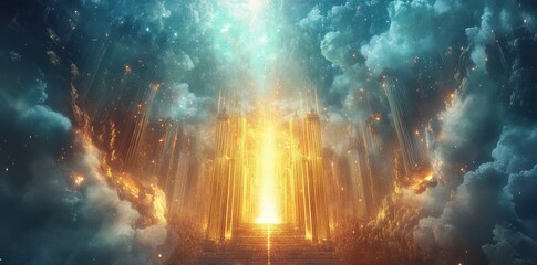 Fototapeta premium Golden Celestial Gate Leading to a Heavenly Realm