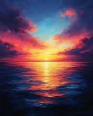 Fototapeta premium Vibrant sunset over calm ocean. (2)