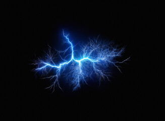 Obraz premium Glowing blue electric discharge, resembling lightning, on a grainy paper texture. The stark contrast against the black background emphasizes its energy.