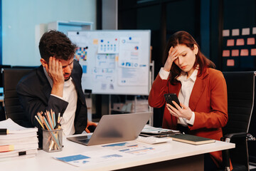 Business team sitting stress and worried problems from working in the office.