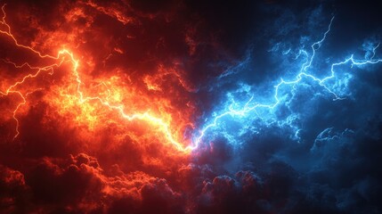 Fototapeta premium Fiery and Icy Collision: An Abstract Energy Encounter