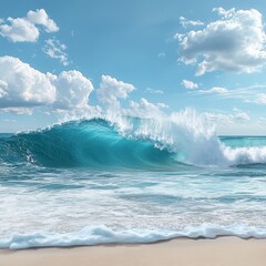 turquoise ocean wave crashing on a sunny beach