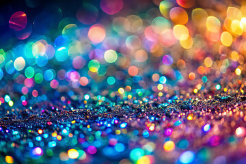 Naklejka premium Iridescent shimmer with colorful bokeh lights creates magical atmosphere