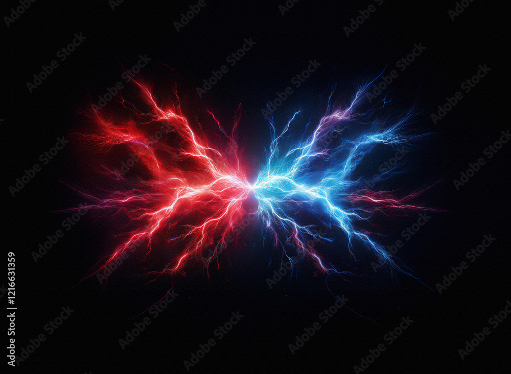 Aufkleber a digital artwork depicting a butterfly-like form composed of vibrant red and blue lightning. the gr